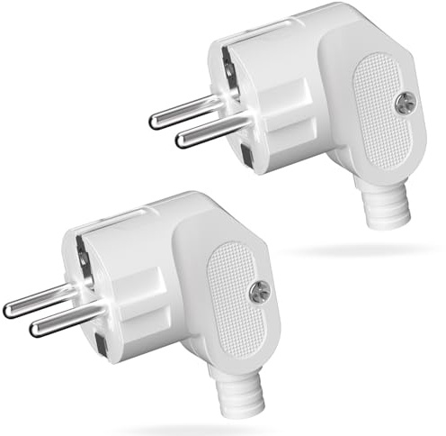 2 Stück Schuko Stecker Winkelstecker,IP20 Schuko Stecker für den Innenbereich,Stromstecker Winkelstecker Aussen Wasserdicht 250V (16A) für 8-10mm Kabel,Weiß