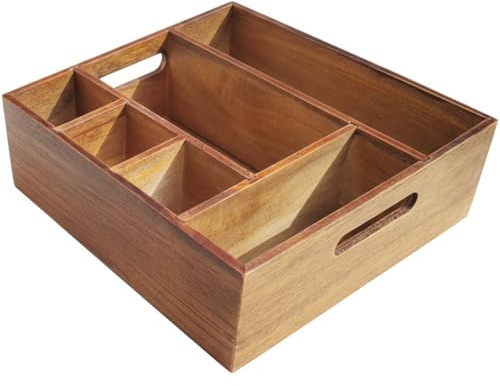 HiyyFloy Wooden Cutlery Storage Box 6 Compartment Cutlery Drawer Organizer Restaurant Knife Fork Organizer Snack Box with Handle for Home