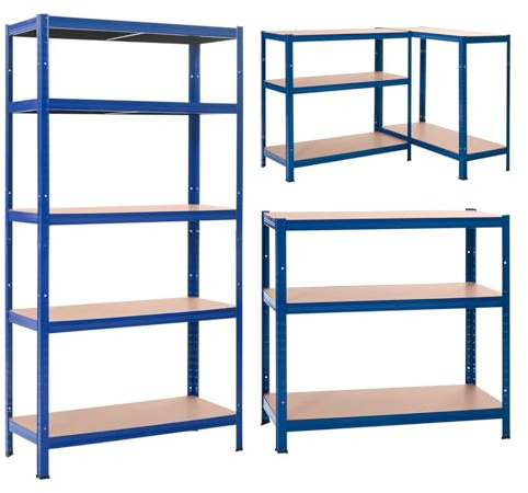 M.J COMFY-LIFE 180 x 90 x 40cm 5-Tier Heavy-Duty Shelving Units, Steel Shelving Units for Storage, Boltless Assembly, Load Capacity 875 kg (Blue)