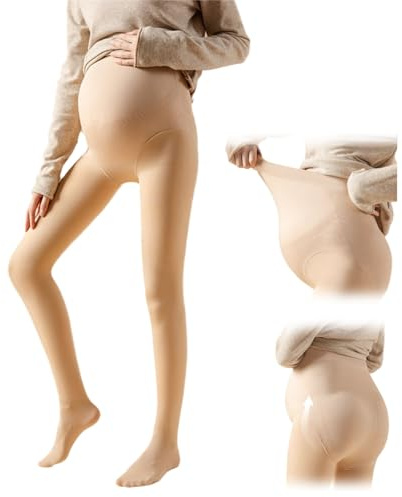 Medias De Maternidad Translúcidas Con Forro Polar, Leggings De Embarazo De Alta Elasticidad Con Banda Elástica Ajustable, Medias Térmicas(Natural_300g)