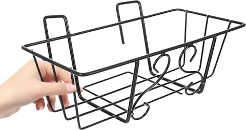 DIYEAH Supporto per Vasi da Fiori in Ferro Nero, Fioriera Sospesa da Ringhiera Balcone, Portavasi per Piante da Esterno Resistente e Decorativo per Giardino e Cortile