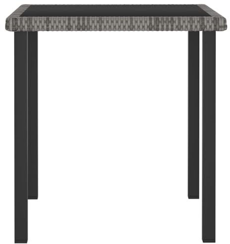 HPUYRFG Garten-Esstisch Grau 70x70x73 cm aus PE-Rattan und pulverbeschichtetem Stahl mit Tischplatte aus gehärtetem Glas, pflegeleicht und robust, ideal für Garten oder Terrasse