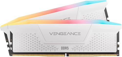 CORSAIR Vengeance RGB RS DDR5 32Go (2x16Go) Jusqu'à 5200MHz AMD Intel RAM | Mémoire pour Ordinateur de Bureau, Compatible AMD EXPO et Intel XMP 3.0, CL40, Blanc, (CMG32GX5M2B5200Z40W)