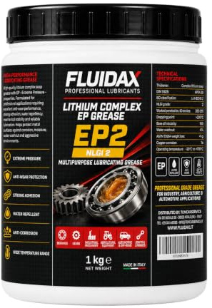 FLUIDAX 1 kg litiumfett EP2/NLGI2 - professionellt smörjfett med högt tryck, vattentåligt och slitstarkt, för lager, kugghjul, industri- och jordbruksmaskiner