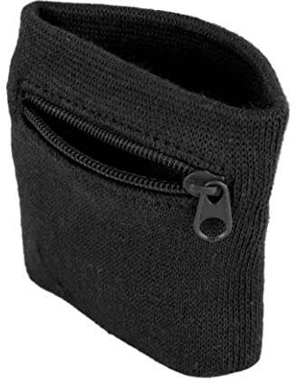 Striegro handledsväska med dragkedja, sport gym basket armband löpning svettband handledsväska plånbok med blixtlåsficka för nycklar, ID, kort och kontanter (svart)