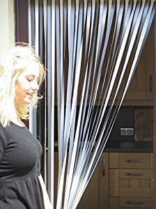 Tube Type Door Curtain Strip Blind With Self Adhesive Fitting Hooks for Plastic Door Frames - Silver/White - 80cm Wide x 200cm Drop