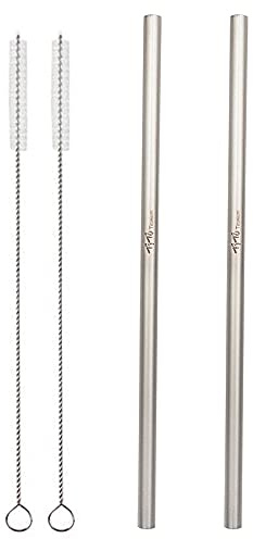 TiTo Titanium Paille INOX Réutilisables avec Brosses de Nettoyage et Sac de Rangement Ultralégères Durable Pailles Pour Smoothie Cocktail Jus(2 Straight)