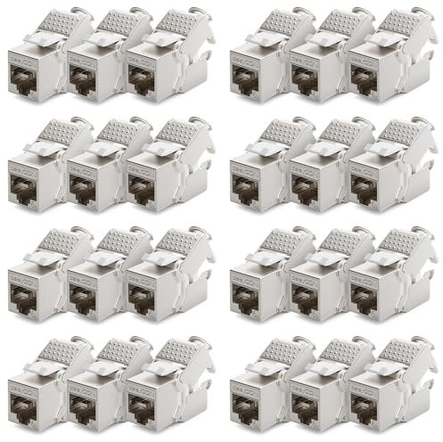 deleyCON 24x Modulo Keystone Presa CAT 6a STP RJ45 Completamente Schermata Senza Attrezzi Grazie al Montaggio a Innesto 500Mhz 10GBit/s