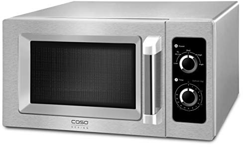 Caso C1000M Gewerbe-Mikrowelle mit Keramikboden, 1000 Watt, 25 L, Innenraum und Gehäuse aus Edelstahl 5 Leistungsstufen, für Großküchen und Gastro, silber