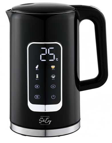 Siberg LCD Wasserkocher 1,7L – Edelstahl, Digitales Farb-Touch-Display, 13 Temperaturstufen, Warmhaltefunktion, Safe-Touch Gehäuse, BPA-frei, 360° drehbar