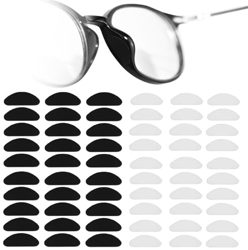 30 Paires Silicone Antidérapant Coussinets de Nez Adhésif Plaquettes de Nez,pour Lunettes de Lunettes de Soleil Spectacles(1mm Transparent + Noir)