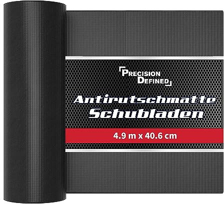 Precision Defined Schubladenmatte – Antirutschmatte - Schaumstoff 3 mm – Einlage für Werzeugkoffer, Schrank, Regal und Schublade – rutschfeste Unterlage - Schwarz 40,6 cm x 4,9 m zuschneidbar