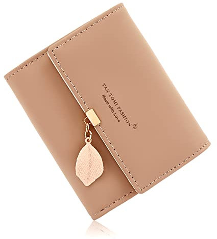 CALIYO Geldbeutel Damen aus Glattem und Weichem Synthetisches Leder Geldbörse klein Kurzformat Portemonnaie Farben mit vielen Fächern（Altrosa）