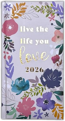 PaulStore 2026 Slim Line Week To View Diary Vintage Floral Diary Executive Design (Pink)