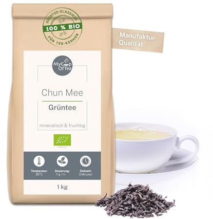 Chun Mee Bio-Tee 1kg – Hochwertiger Grüntee in Bio-Qualität aus China – Grüntee aus ökologischem Anbau – Rauchig-Süß im Geschmack – Für Genießer und Tee-Kenner – MyCupOfTea