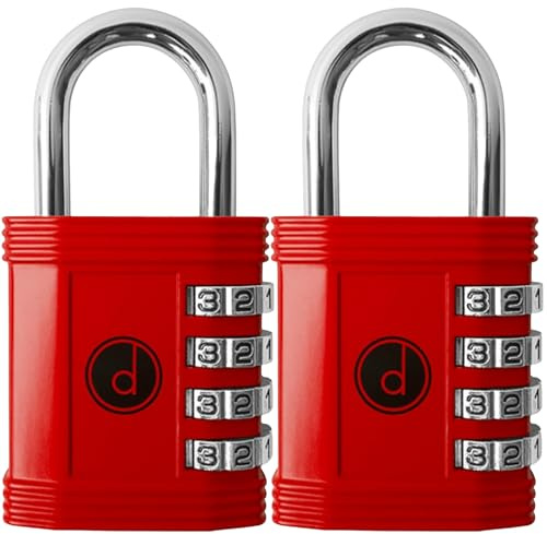 Padlock (2 Pack) 4 Digit Combination Lock - for Gym School Locker, Outdoor Gate, Shed, Fence, and Storage - Weatherproof Metal - Keyless, Easy to Set, Resettable - Red