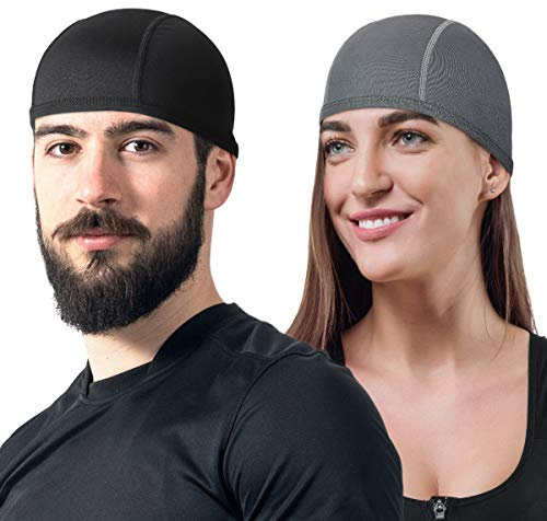 Wmcaps Unterhelmmütze Sommer, Kühlende Schädelkappe, Mütze unter fahrradhelm, Schnelltrocknende Sportkappen für Männer und Damen, Einheitsgröße (Schwarz+Grau)