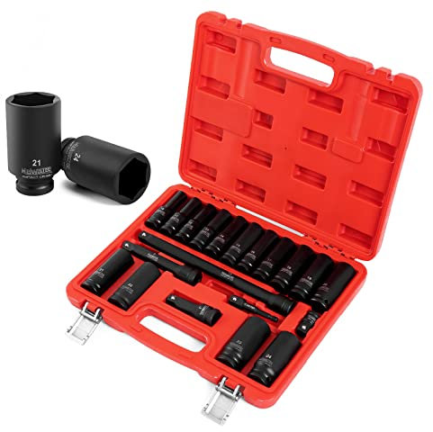 1/2 Set Bussole a Impatto, 20 pezzi Set di Chiavi a Bussola 10-24 mm,6 Punti, Include 3 componenti di espansione (3,5 e 10) e un adattatore per trapano elettrico da 3 Pollici