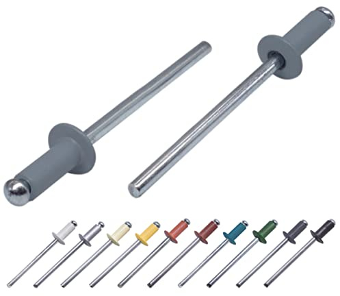 (100 Stück) Lackierte Blindnieten 3,2 x 8 mm, Kuppelkopf, DIN 7337, Aluminiumniete und Stahldorn, Popnieten (100, Eichhörnchengrau RAL 7000)