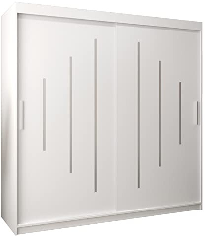 MEBLE KRYSPOL - Kleiderschrank, Schlafzimmerschrank - Schrank Zwei Türen - 4 Fächer rechts, Links, 2 Stangen, Fach - Garderobenschrank York, Körperfarbe Weiß, Frontfarbe Weiß - 200x62x200cm