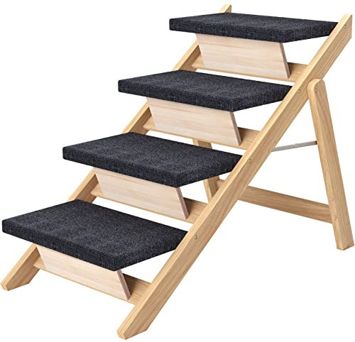 RunLexi Escaleras para mascotas, escalones grandes para perros para camas altas, sofá, coche, rampa plegable 2 en 1 de madera para perros con almohadillas antideslizantes, seguridad, escalera portátil