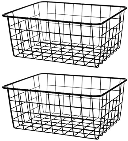 KVSERT 2 cestas huecas de hierro alambre, canastas de metal sin forro interior organizador de cocina, color negro