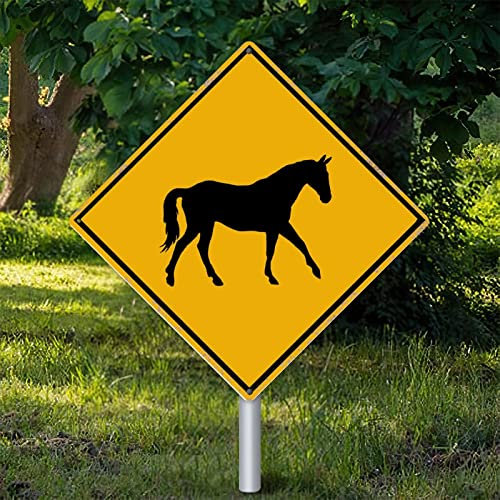 Pferd Xing Crossing Wandkunst Dekor Metallschild Warnschild Vorsicht Pferd Retro Vintage Blechschild Lustige Aluminiumschilder 30,5 x 30,5 cm Geschenkschild für Garten Straße