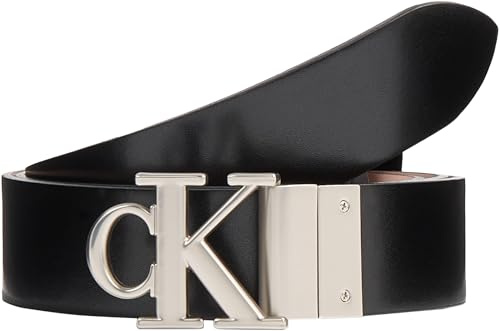 Calvin Klein Jeans Damen Round Mono Pl Rev LTHR Belt 30MM Gürtel, Black/Pale Conch, 80