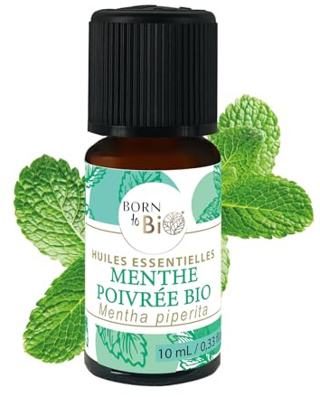 BORN TO BIO Huile Essentielle Menthe Poivrée Bio - 100% Pure et Naturelle - Digestion & Tonus - Propriétés Stimulantes et Décongestionnantes - Certifié EcoCert - 10ml