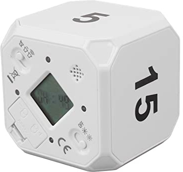 Fabater Küchentimer, Würfel-Flip-Timer, Tragbar, 5, 15, 25, 45 Minuten, Einstellbare Modi, Stummschaltung, Timer für Übung, Arbeit, Küche (White)