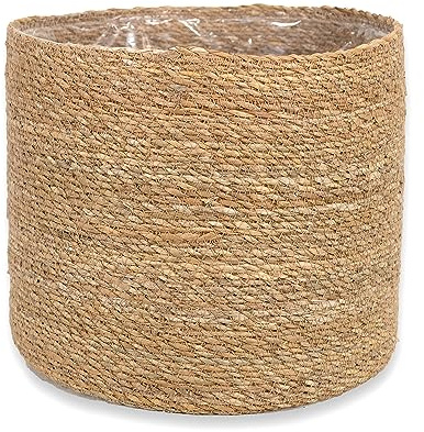 DARO DEKO Seegras Korb rund Natur Ø 31 x 29 mit Einsatz Blumentopf geflochten Aufbewahrungskorb Über-Topf Blumenkorb