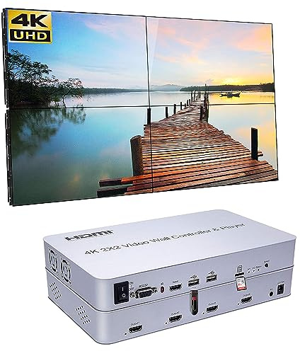 Controller video wall 4K 2x2 con lettore multimediale Supporto scheda SD sorgente di segnale U Disk Processore video 8 modalità di visualizzazione - 2x2, 1x2, 1x3, 1x4, 2x1, 3x1, 4x1