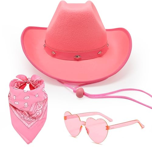 ZOOMPIL Rosa Cowgirlhut, Verstellbarer Filz-Cowboyhut für Damen - Sicherer Sitz, für Junggesellenabschied in Nashville, Cowgirl Kostüme und Country Konzerte