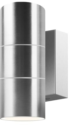 Kerry Outdoor Wall Lights, IP65 Waterproof Up Down Mains Powered Lighting, Outside Sliver Stainless Steel Wall Sconce with Push Connector, Exterior Wall Mount Lamp for Front Door Porch (Bulb Excl.)