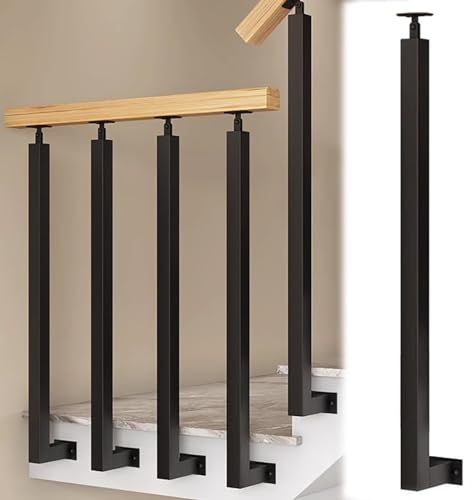 Geländer Außen/ Innen Treppengeländer Seitliche Montage Treppe Geländer Deck Geländerstäbe, Innen-Treppe Quadratische Metall Spindeln Geländersäulengeländer mit komplettem Bausatz und Schrauben, Balko