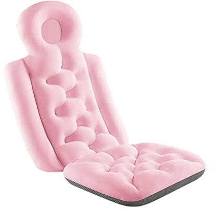 Ganzkörper-Badewannenkissen für Badewanne, Badekissen für Badewanne mit rutschfesten Saugnäpfen, Ganzkörpermatte, 3D-Air-Mesh und schnell trocknendes, ergonomisches Kopfstützenkissen (rosa lang, 93 x