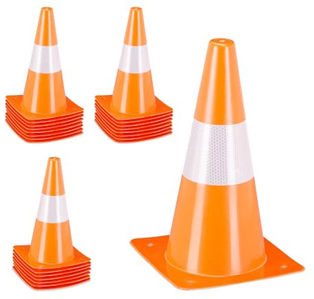 Relaxdays Pylonen 24er Set, Fußball, Hundetraining, Markierungskegel 31 cm, reflektierende Verkehrshütchen, orange