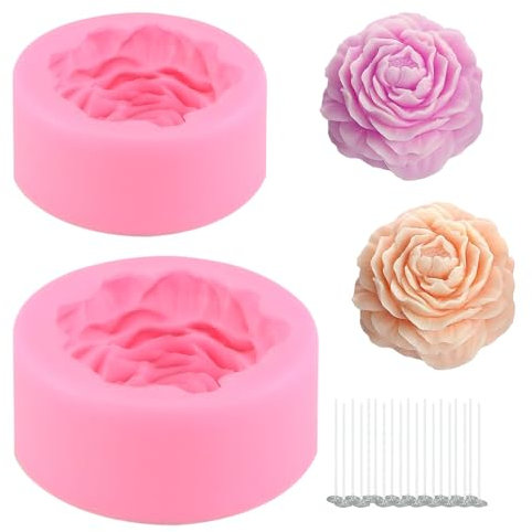 Silikonform Blumen, 3D Rosen-Silikonharz-Seifenformen, 4 Stücke Silikonform Kerzen Gießen Formen, Silikonformen für Seife, Kerzen, Kuchen, Blumenformen für Schokolade, Rosa