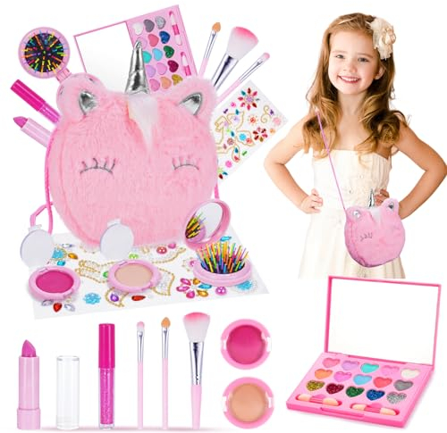 Hapikids Kinderschminke, Kinderschminke Set Mädchen Geschenke 3 4 5 6 7 8 9 Jahre Spielzeug ab 5 6 7 8 9 Einhorn Geschenke für Mädchen Spielzeug ab 3-12 Kinderschminke Set Geburtstagsgeschenk