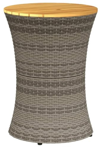 vidaXL Garten-Beistelltisch Trommelform Grau Poly Rattan & Massivholz