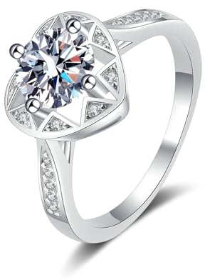 KnSam 18K 750 Weißgold Diamantring, 1ct Labor Erstellt Diamant Verlobungsring Klassiker Rund Design, Au750 Gold Echt Gold Schmuck für Damen, Gr.54 (17.2)