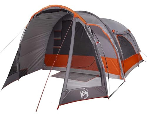 vidaXL Familjetält 6 person grå och orange vattentätt, tält, campingskydd, trädgårdsskjul, trädgårdstält, utomhusskydd, lättviktstält, vattentätt tält