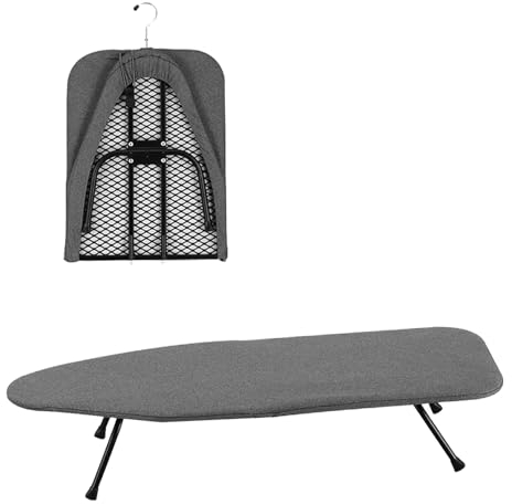 Asse da Stiro Pieghevole, Asse da Stiro Salvaspazio Piccola Tavola da Tavolo con Poggia Ferro, Mini Piedini Antiscivolo Pieghevoli Portatili per Casa, Lavanderia, Dormitori, Viaggi