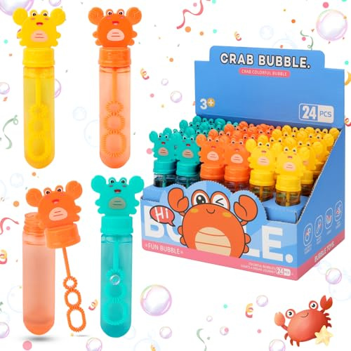 deAO Set di bolle di sapone per bambini, 24 bolle di sapone liquido con simpatici manici di granchio, 35 ml, bacchette per bolle di sapone per matrimoni, bolle di sapone per bambini, giocattoli estivi