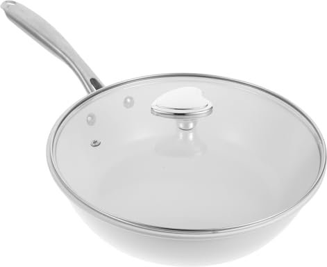 OKUMEYR Wok Ceramica Con Coperchio in Padella Wok Per Saltare in Padella Accessori Per Pentole Adatto Per Fornelli Gas Fiamme Libere e Riscaldatori