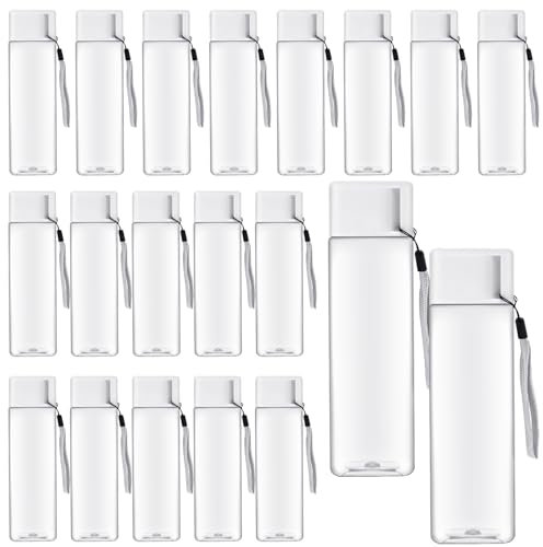 YFNVH 20 bottiglie d'acqua grandi, in plastica, da 500 ml, per sport, con coperchi e cinghia, a prova di perdite, riutilizzabili, per attività all'aperto, viaggi, campeggio, fitness (bianco)