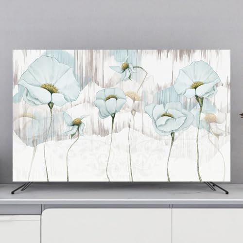 JANEMUA In Living Room TV Display Cover, Flower Pattern Sun/Dust-Proof Television Hood, For Desktop/Curved/Wall Mount/Desktop Monitor TV-1||49-52inch