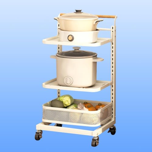 3 Tier Expandable Kitchen Shelf Storage Rack with Baskets for Microwave Oven Baking Tray and Cupboard White