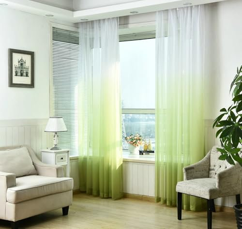 Wycian Lamellenvorhang Ösenvorhang Grün Voile 2er Pack Farbverlauf H244 x B137 cm (2er Pack) Gaze