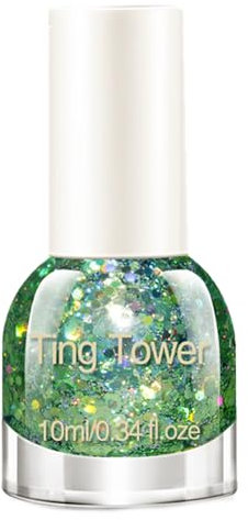 Glitter Nail Polish - Green Nail Varnish - Quick Dry Long Lasting Green Holographic Nail Polish - Glossy Shimmer Glitter Nail Varnish - No Uv Needed Nail Varnish for Women Home DIY Nail Art